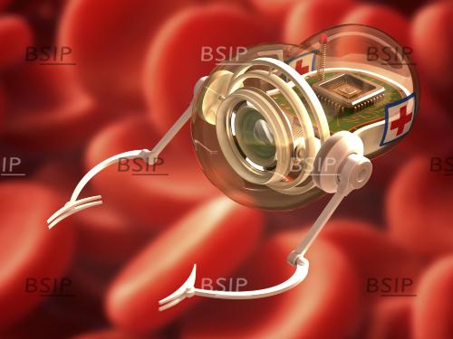 Nanobot in blood stream, illustration