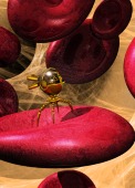 Nanobot and red blood cell, illustration